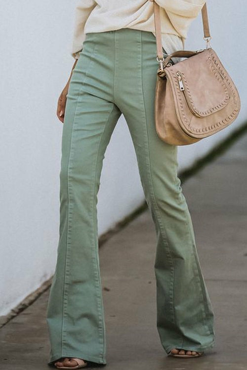 Women's Green High Rise Bell Bottom Denim Pants